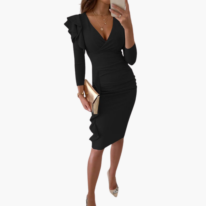 Rüschenkleid mit V-Ausschnitt für Damen – elegant & stilvoll