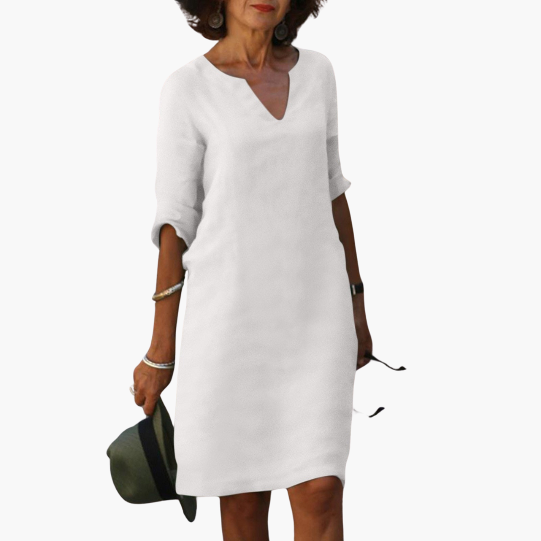 Luftiges Sommerkleid mit V-Ausschnitt und 3/4-Ärmeln für Damen