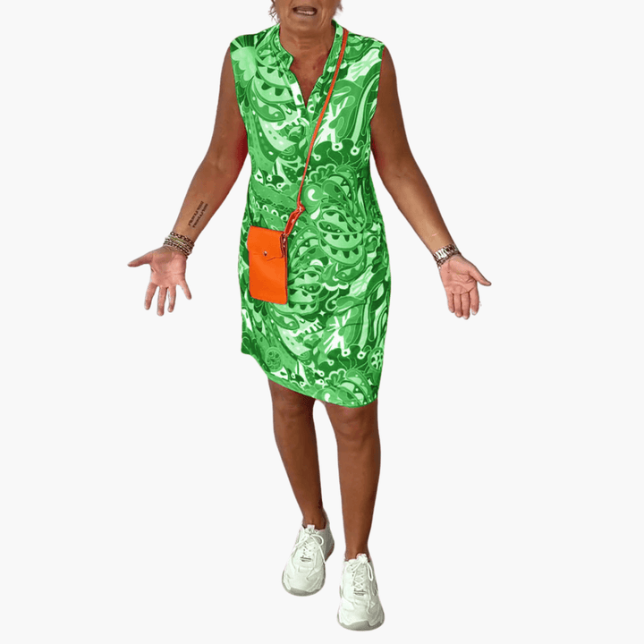 Blumenkleid für Damen mit V-Ausschnitt und Taschen – Sommer Midi-Kleid