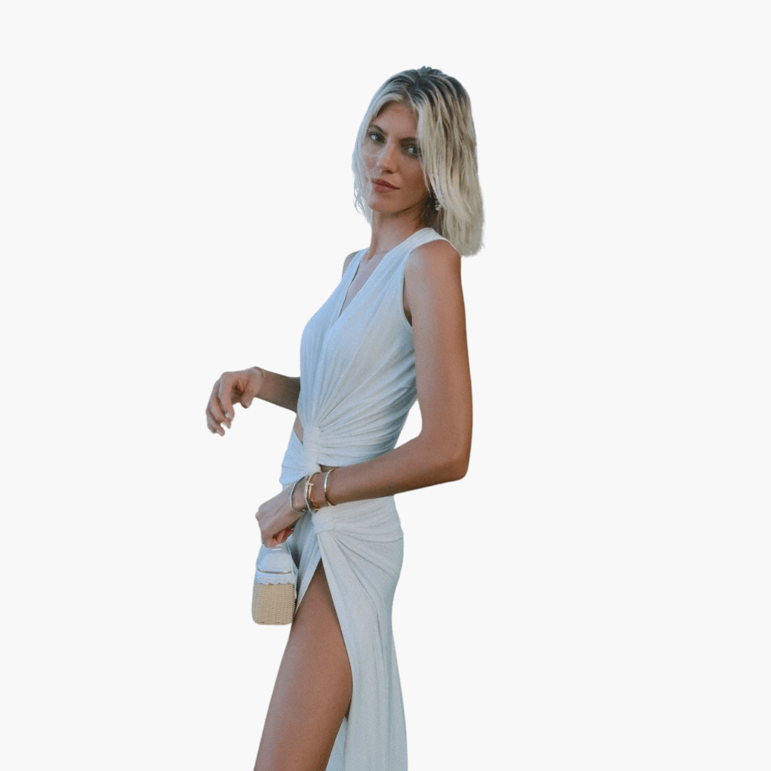 Sommerkleid Damen – Cut-Out, V-Ausschnitt, Seitenschlitz