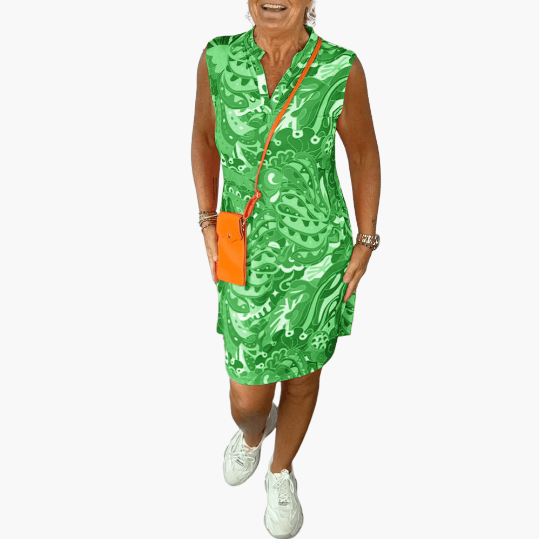 Blumenkleid für Damen mit V-Ausschnitt und Taschen – Sommer Midi-Kleid
