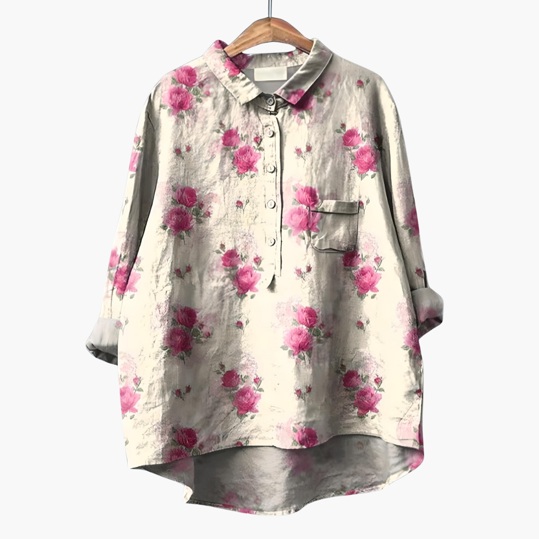 Langärmelige Sommerbluse mit Blumendruck für Damen