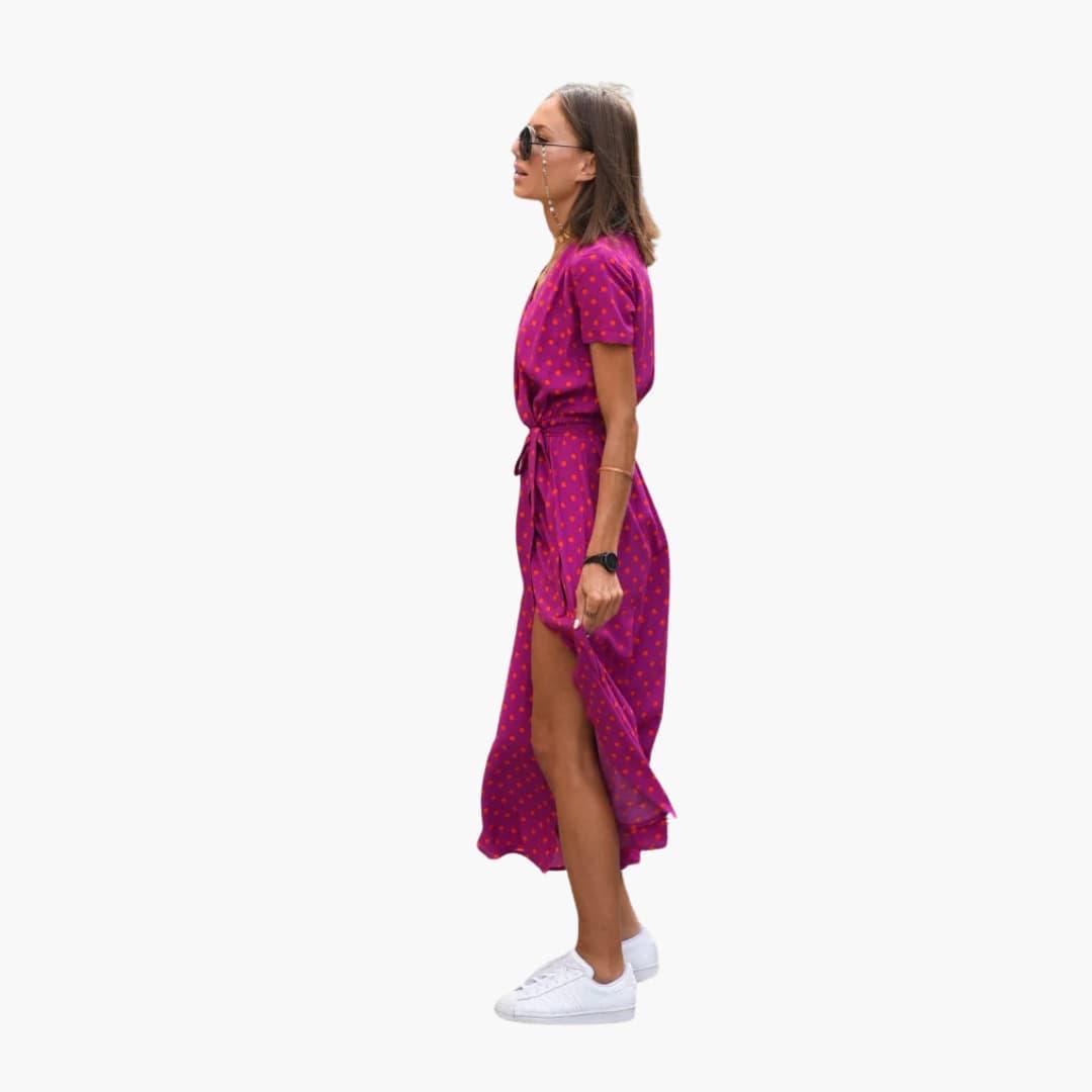 Blumen Wrap-Kleid Damen – Sommerkleid mit Taillengürtel