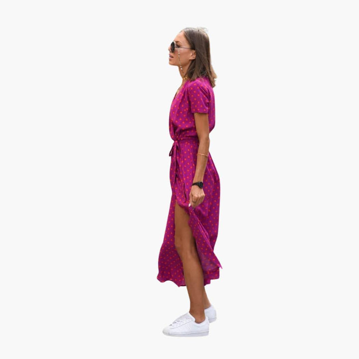 Blumen Wrap-Kleid Damen – Sommerkleid mit Taillengürtel