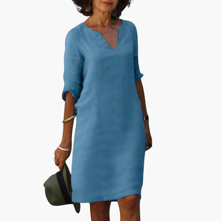 Luftiges Sommerkleid mit V-Ausschnitt und 3/4-Ärmeln für Damen