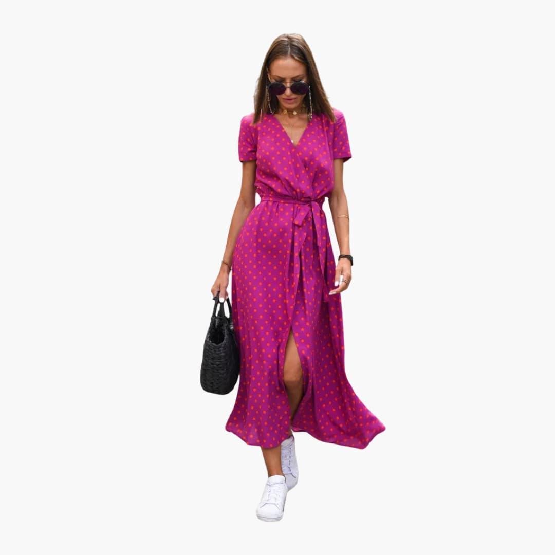 Blumen Wrap-Kleid Damen – Sommerkleid mit Taillengürtel
