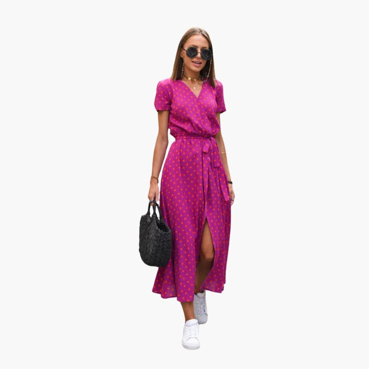 Blumen Wrap-Kleid Damen – Sommerkleid mit Taillengürtel