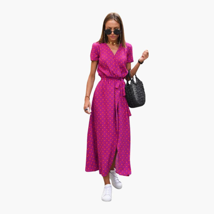 Blumen Wrap-Kleid Damen – Sommerkleid mit Taillengürtel