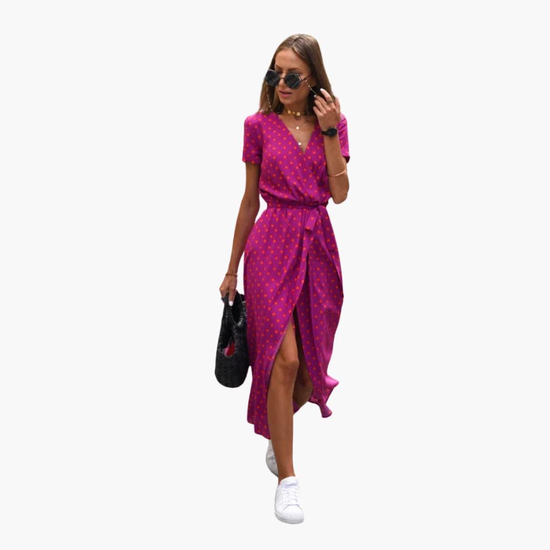 Blumen Wrap-Kleid Damen – Sommerkleid mit Taillengürtel