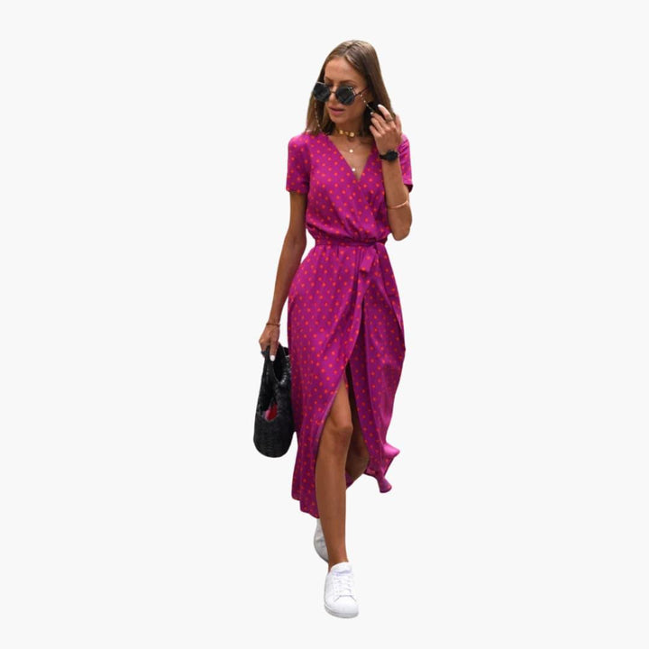 Blumen Wrap-Kleid Damen – Sommerkleid mit Taillengürtel