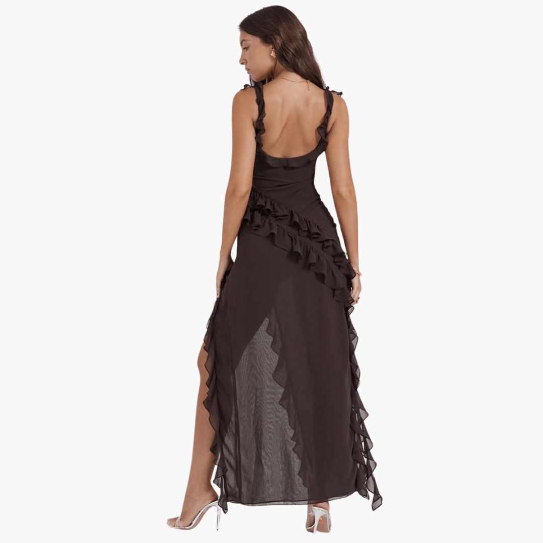 Rüschen Sommerkleid für Damen – Maxikleid mit hohem Schlitz