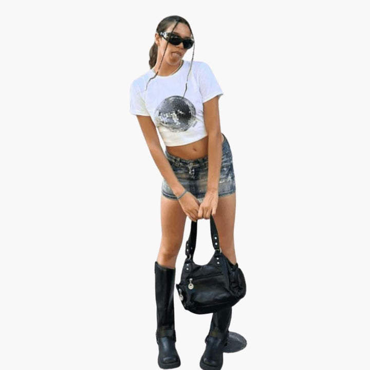 Damen Disco Print T-Shirt – Trendy & Lässig für Alltag & Party
