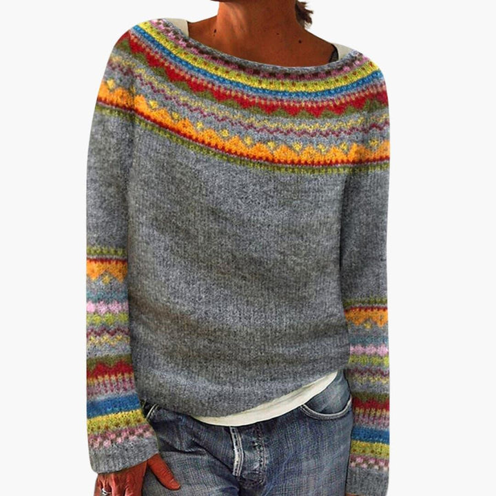 Damen pullover mit Rundhalsausschnitt und nordischem Muster