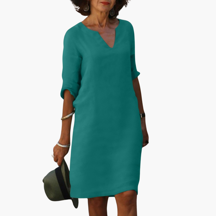 Luftiges Sommerkleid mit V-Ausschnitt und 3/4-Ärmeln für Damen