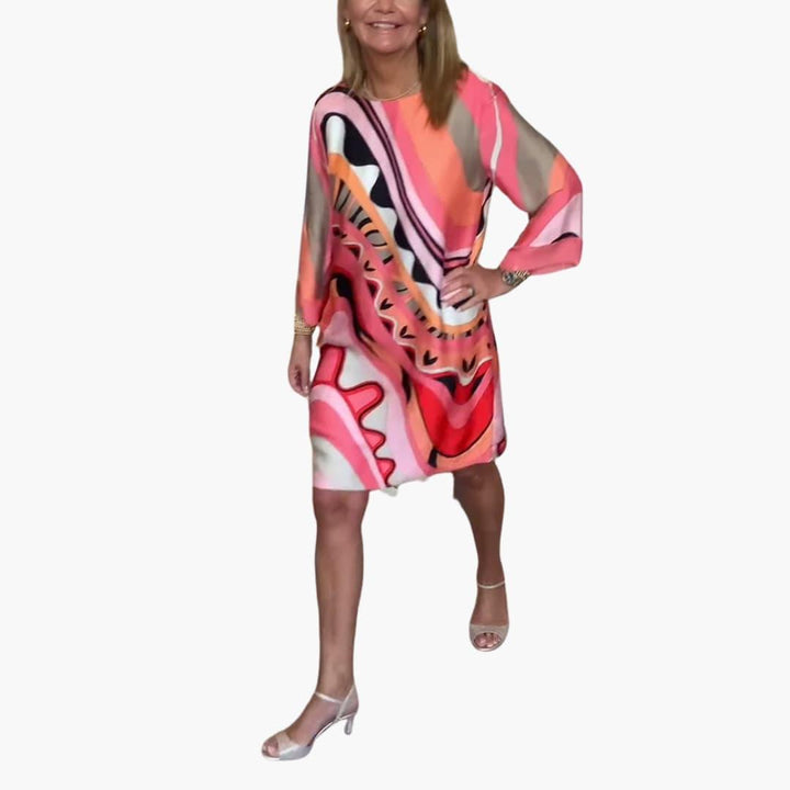 Damen Kleid mit abstraktem Print – Langarm und locker