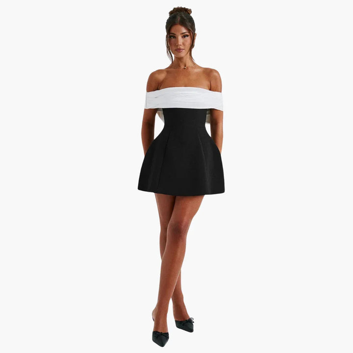 Zweifarbiges Bardot-Minikleid für Damen