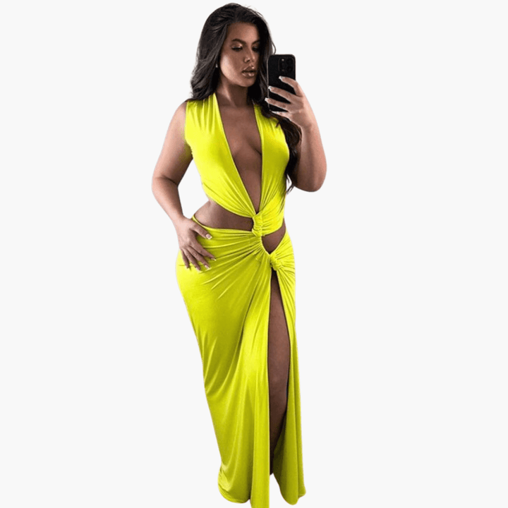 Sommerkleid Damen – Cut-Out, V-Ausschnitt, Seitenschlitz