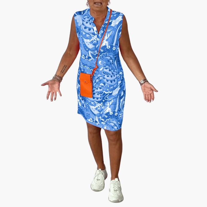 Blumenkleid für Damen mit V-Ausschnitt und Taschen – Sommer Midi-Kleid