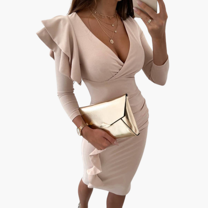 Rüschenkleid mit V-Ausschnitt für Damen – elegant & stilvoll
