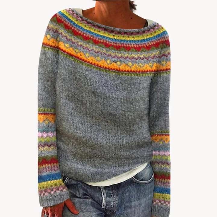Mehrfarbig Gemusterter Pullover für Damen