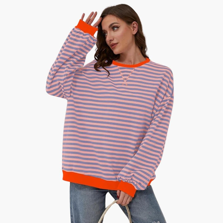 Damen Streifen Oversized Sweatshirt – Lässiger Langarm Pulli