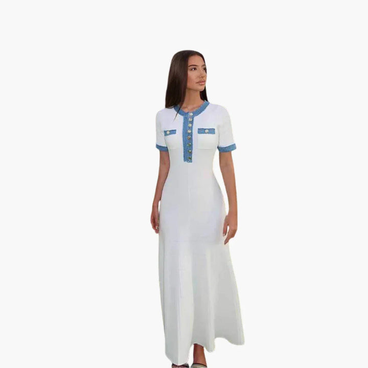 Maxi Kurzarmkleid mit Denim Besatz für Damen