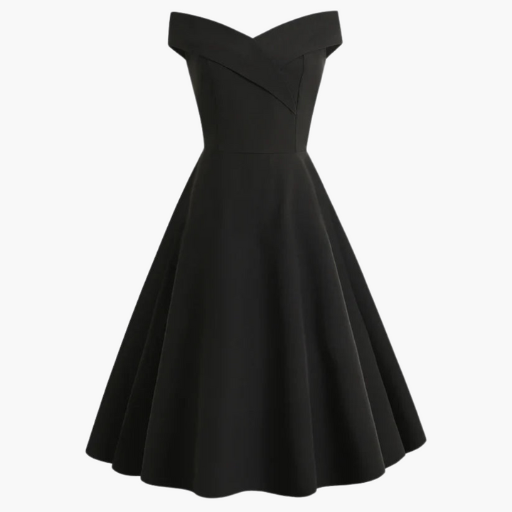 Vintage Off-Shoulder Midi Kleid für Frauen - Elegante Passform