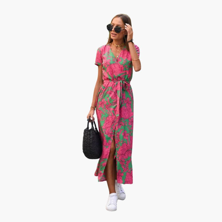 Blumen Wrap-Kleid Damen – Sommerkleid mit Taillengürtel