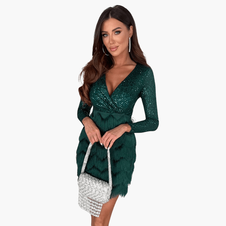 Glitzerkleid Damen mit Federn – Elegantes Party Kleid
