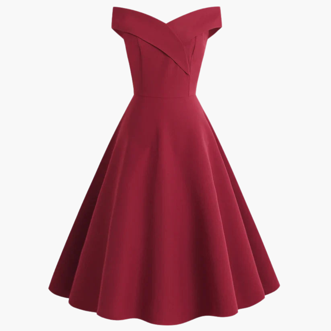 Vintage Off-Shoulder Midi Kleid für Frauen - Elegante Passform