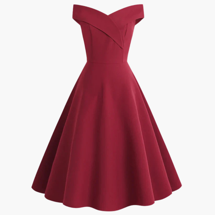 Vintage Off-Shoulder Midi Kleid für Frauen - Elegante Passform