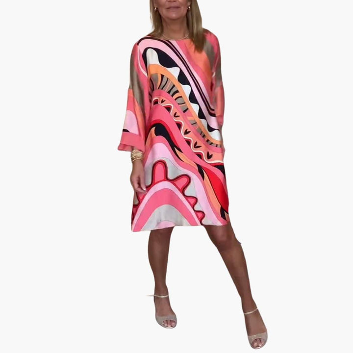 Damen Kleid mit abstraktem Print – Langarm und locker