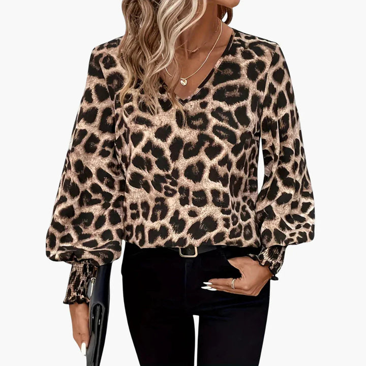 Leopardenmuster V-Ausschnitt Bluse für Damen