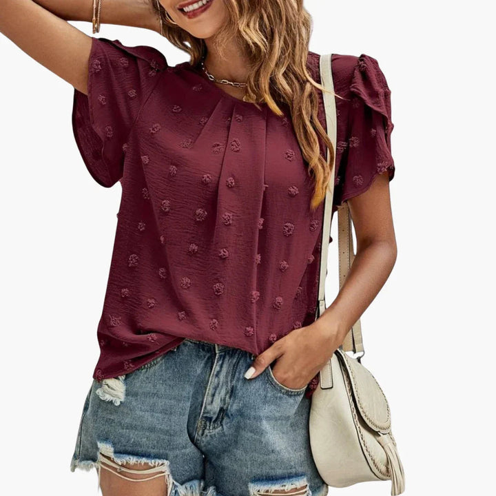 Swiss Dot Bluse mit Blumenärmeln für Damen