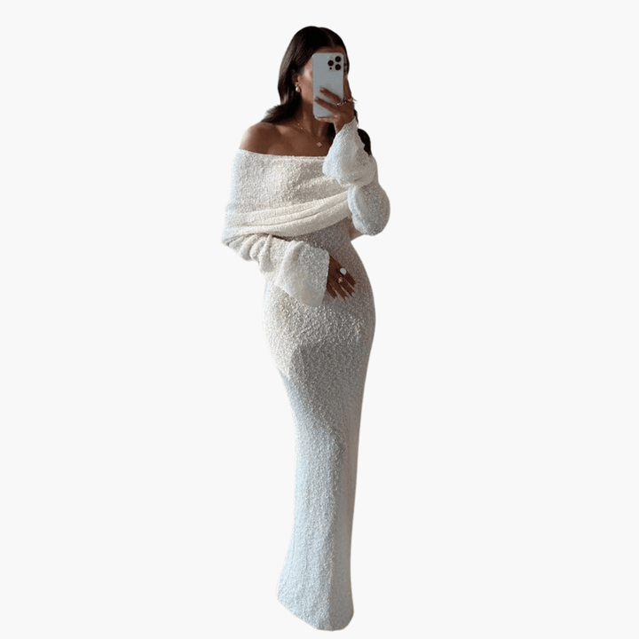 Damen Off-Shoulder  - Strick-Maxi-Kleid für Elegante Anlässe