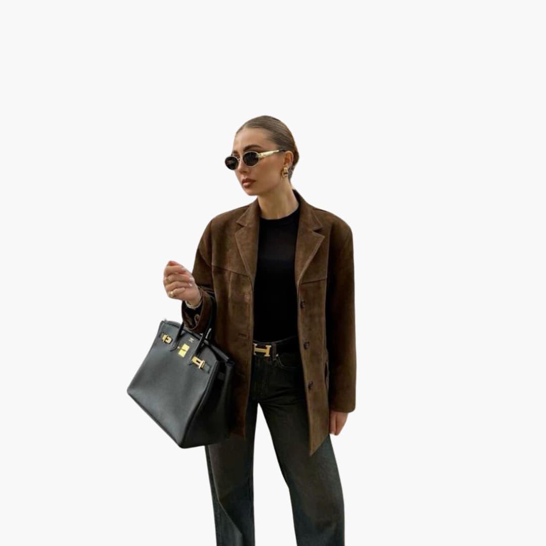 Trendige Damen-Wildlederjacke mit Knopfleiste – Stilvoll & Bequem