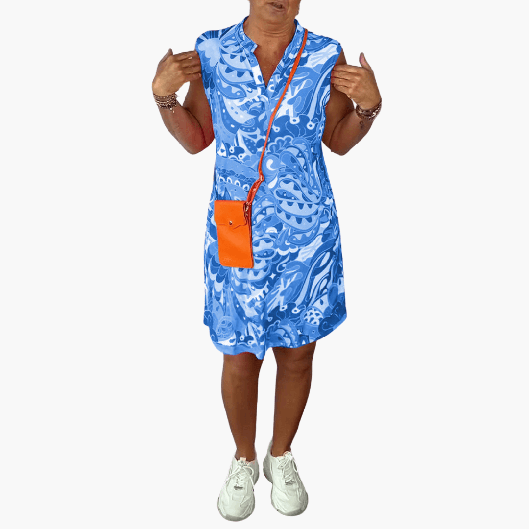 Blumenkleid für Damen mit V-Ausschnitt und Taschen – Sommer Midi-Kleid