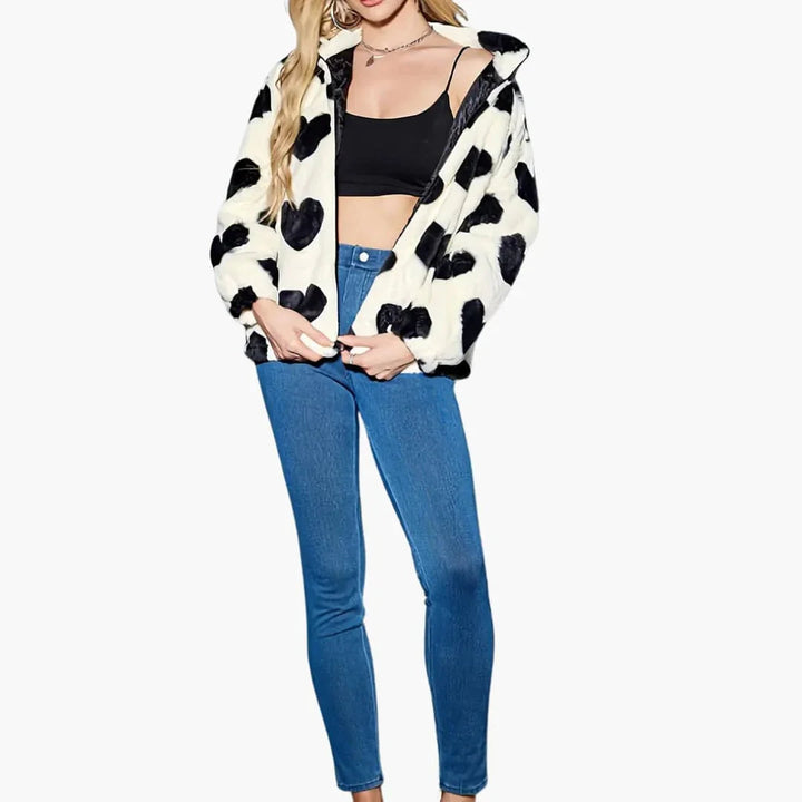 Herzgemusterte Kunstpelzjacket für Damen