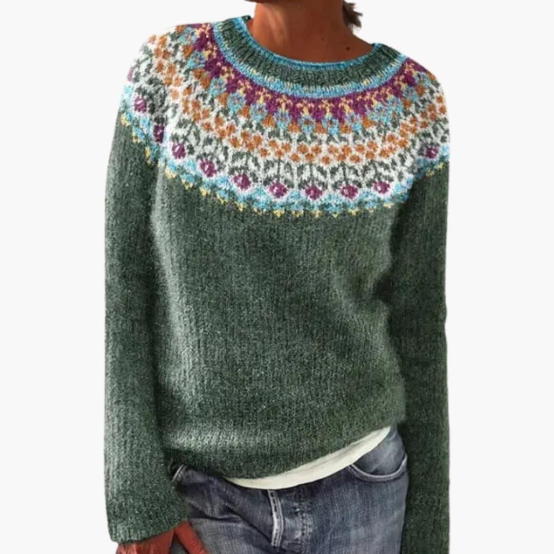 Damen pullover mit Rundhalsausschnitt und nordischem Muster