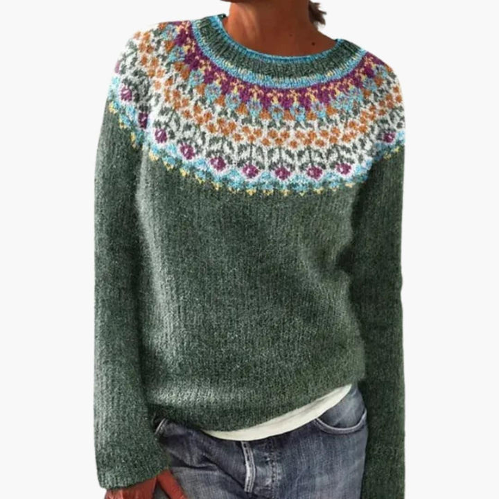 Damen pullover mit Rundhalsausschnitt und nordischem Muster