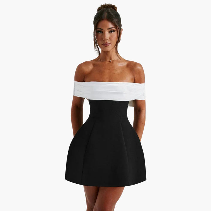 Zweifarbiges Bardot-Minikleid für Damen