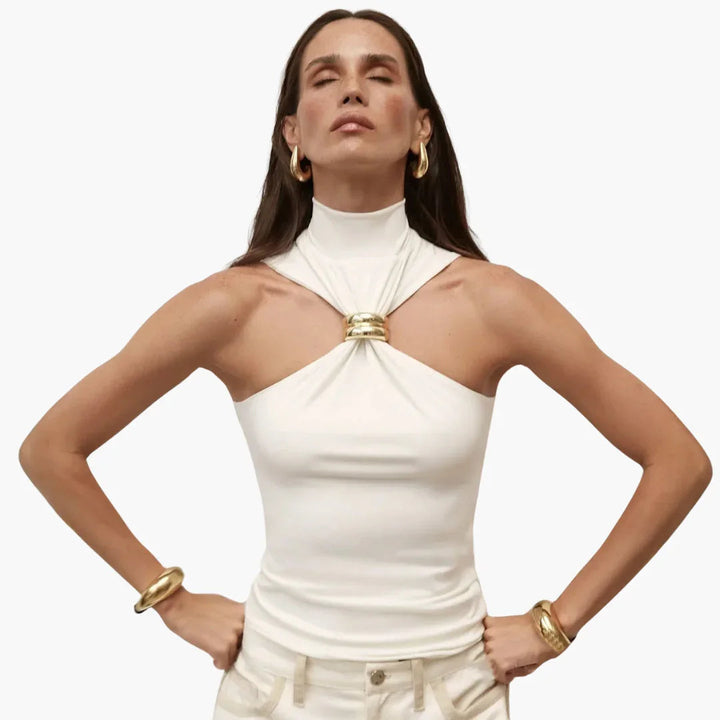 Gold-Akzent Haltertop für Damen