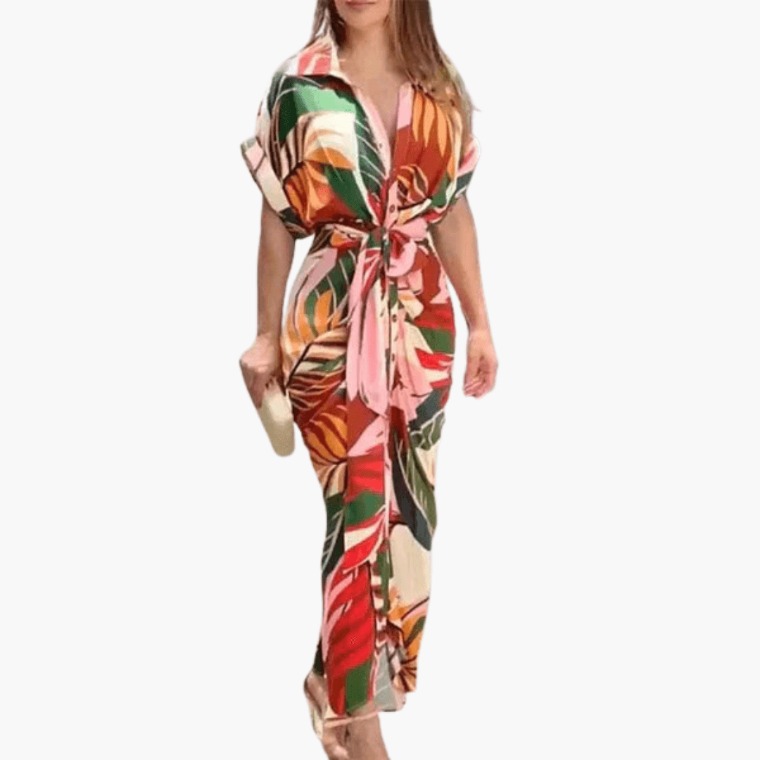 Hemdblusenkleid Damen – Gürtel, Blumenmuster, Sommer