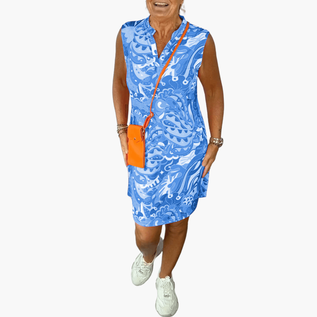 Blumenkleid für Damen mit V-Ausschnitt und Taschen – Sommer Midi-Kleid