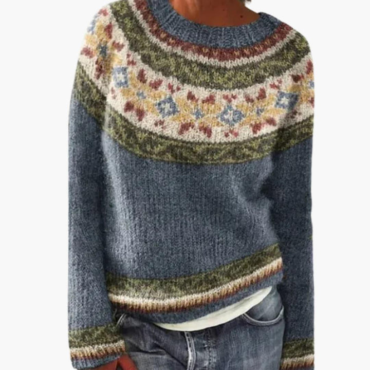 Damen pullover mit Rundhalsausschnitt und nordischem Muster