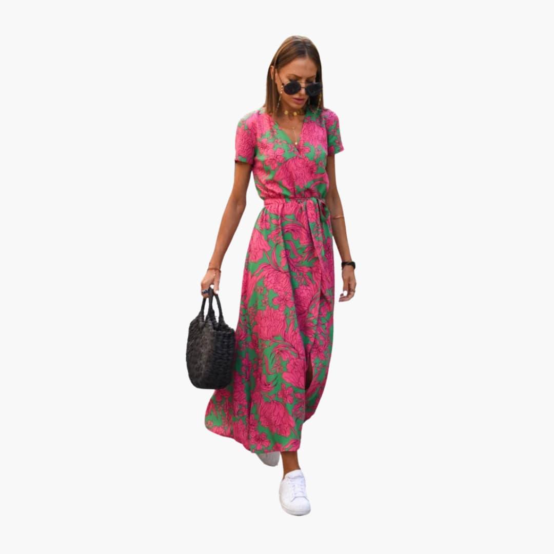 Blumen Wrap-Kleid Damen – Sommerkleid mit Taillengürtel