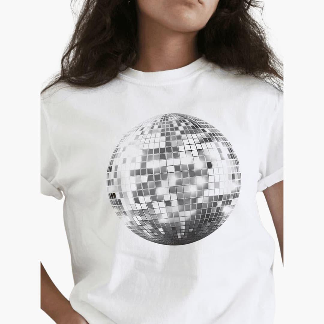 Damen Disco Print T-Shirt – Trendy & Lässig für Alltag & Party