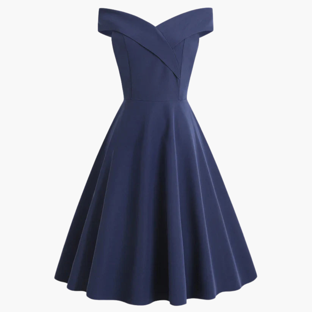 Vintage Off-Shoulder Midi Kleid für Frauen - Elegante Passform