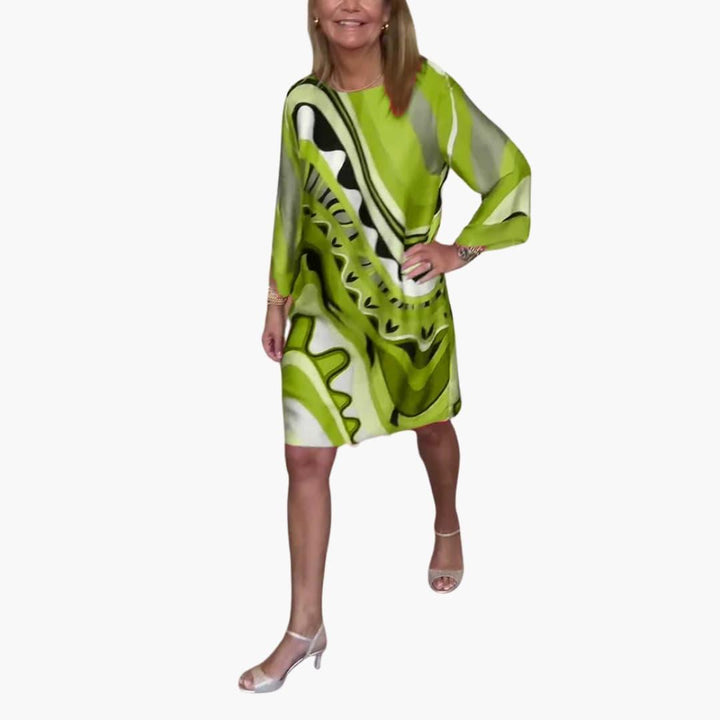 Damen Kleid mit abstraktem Print – Langarm und locker