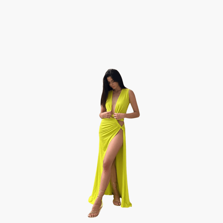 Sommerkleid Damen – Cut-Out, V-Ausschnitt, Seitenschlitz